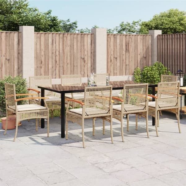 spisebordssæt til haven 9 dele med hynder polyrattan beige