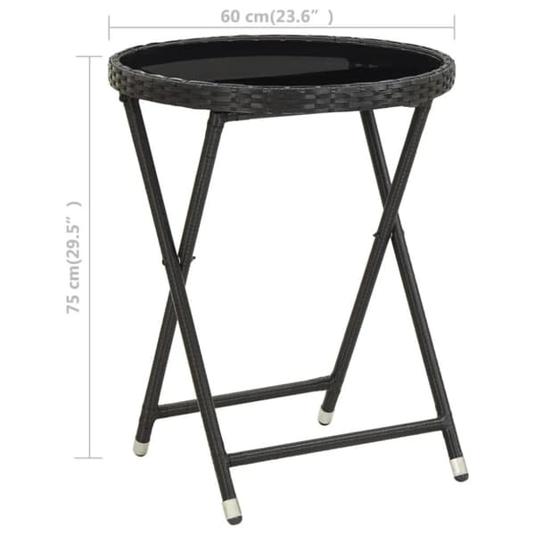Caféset 3 delar konstrotting och härdat glas svart