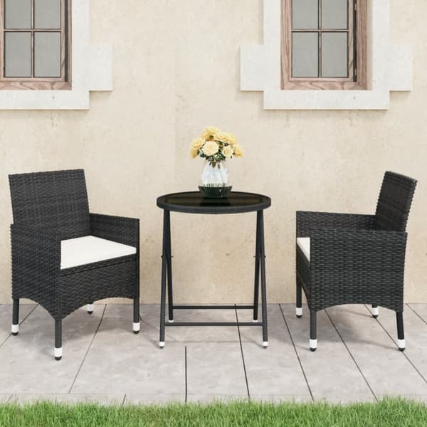 Caféset 3 delar konstrotting och härdat glas svart