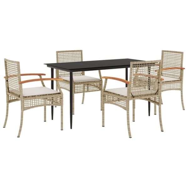 spisebordssæt til haven 5 dele med hynder polyrattan beige