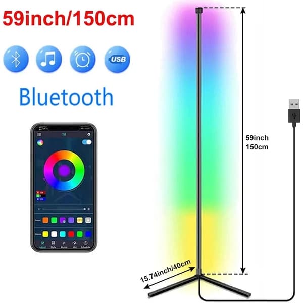Smart Gulvlampe, RGB Stemningsbelysning, Nordisk Hjemmeindretning, USB-BT-150cm-Hvid, RGB med Controller