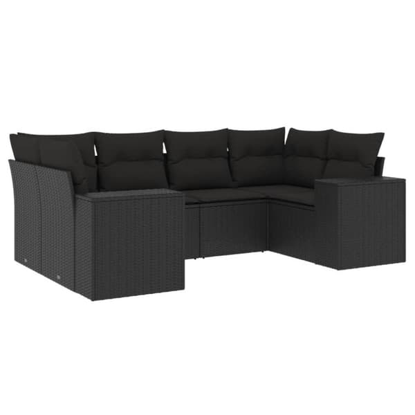 sofasæt til haven 6 dele med hynder polyrattan sort