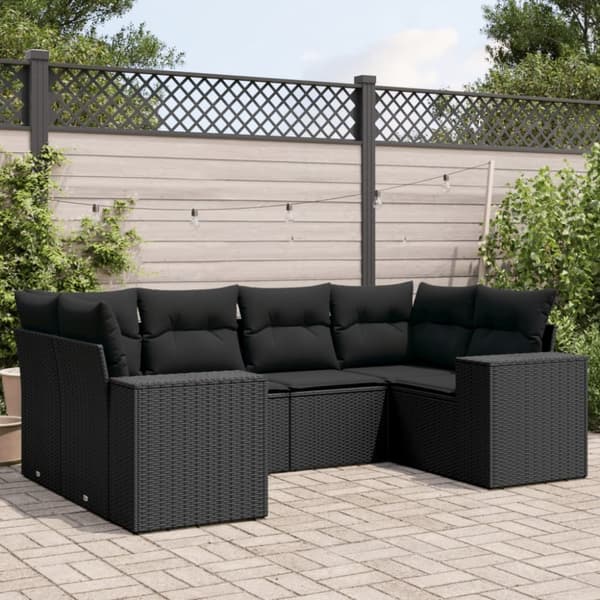 sofasæt til haven 6 dele med hynder polyrattan sort