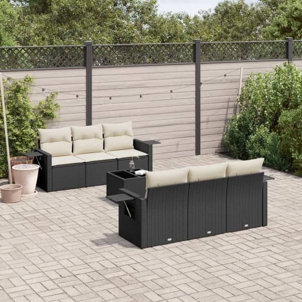 sofasæt til haven 7 dele med hynder polyrattan sort