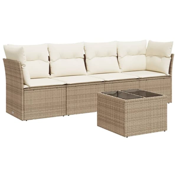 Soffgrupp för trädgården med dynor 5 delar beige konstrotting