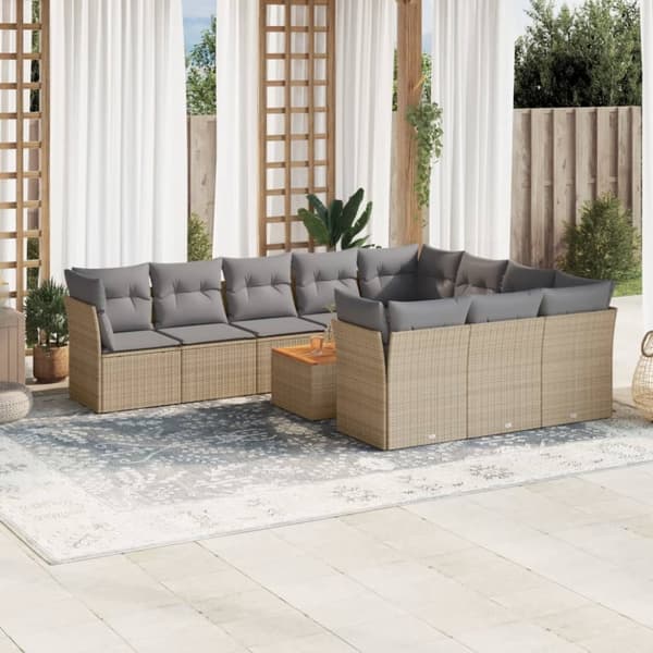 sofasæt til haven 11 dele med hynder polyrattan beige