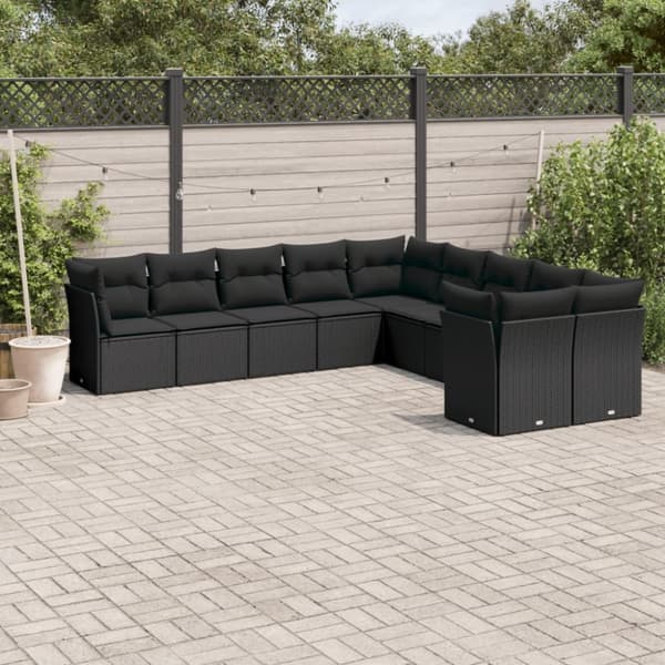 sofasæt til haven 10 dele med hynder polyrattan sort