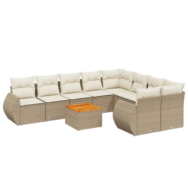 sofasæt til haven 10 dele med hynder polyrattan beige