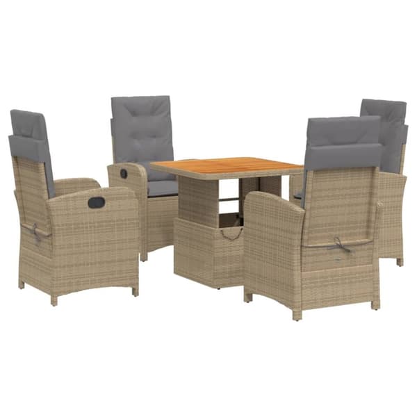 spisebordssæt til haven 5 dele med hynder polyrattan beige