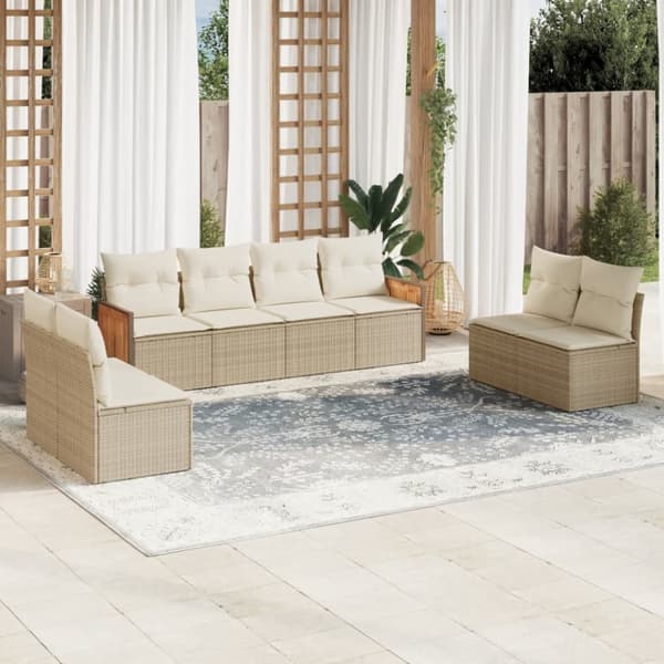 sofasæt til haven 8 dele med hynder polyrattan beige