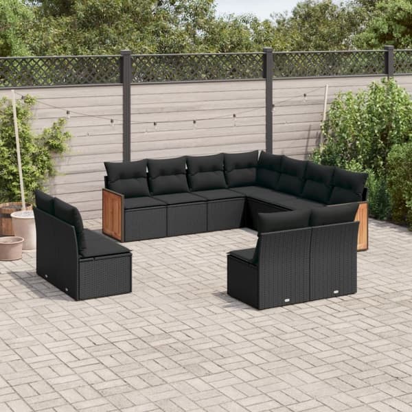 sofasæt til haven 11 dele med hynder polyrattan sort