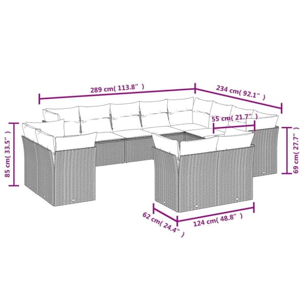 sofasæt til haven 12 dele med hynder polyrattan beige