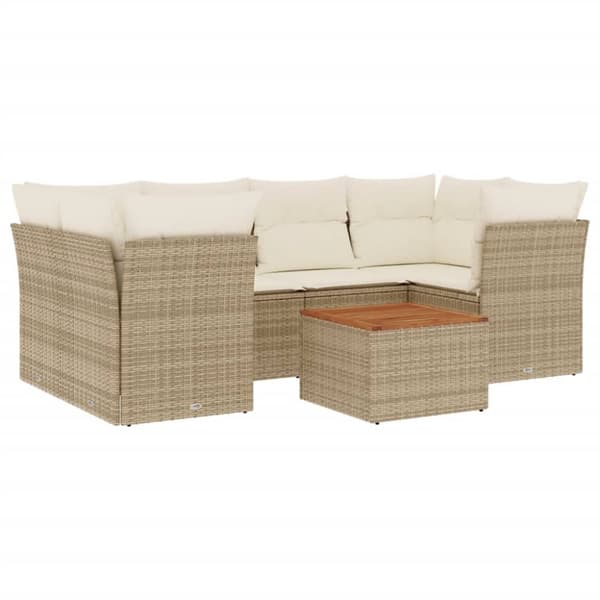 Matgrupp för trädgården med dynor 7 delar beige konstrotting