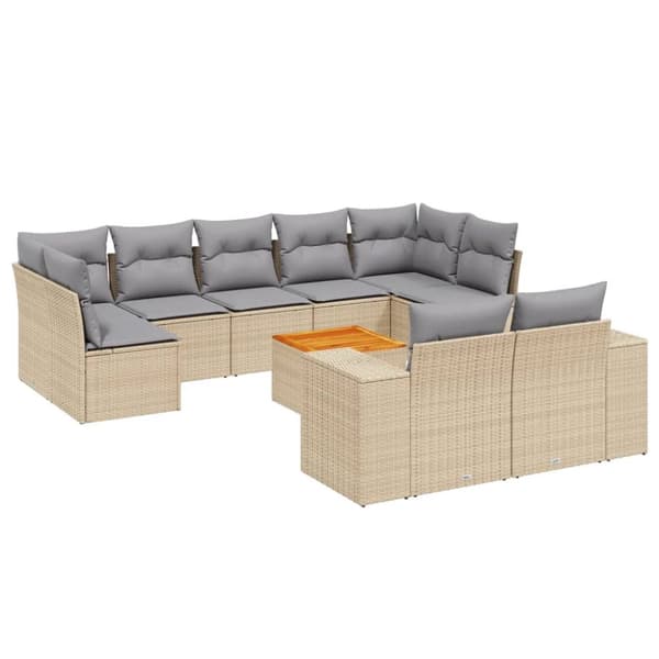 Soffgrupp för trädgård med dynor 10 delar beige konstrotting