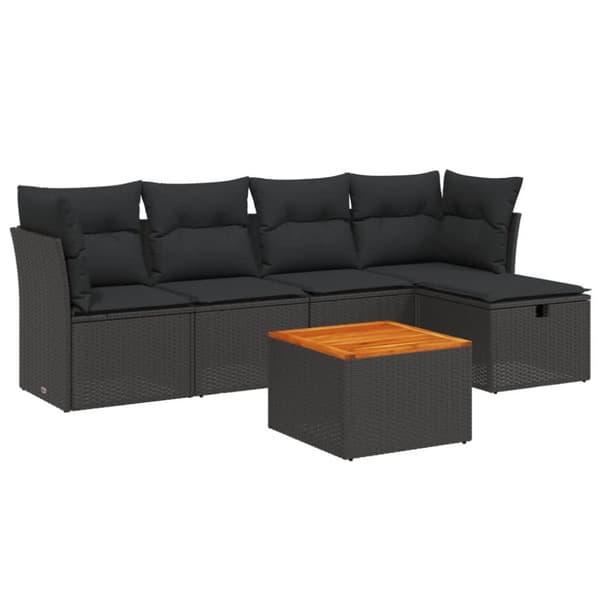 Loungegrupp med dynor 6 delar svart konstrotting