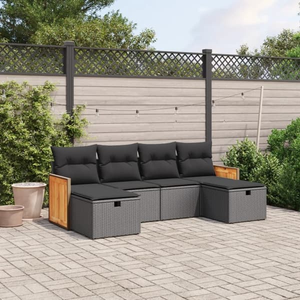 sofasæt til haven 6 dele med hynder polyrattan sort