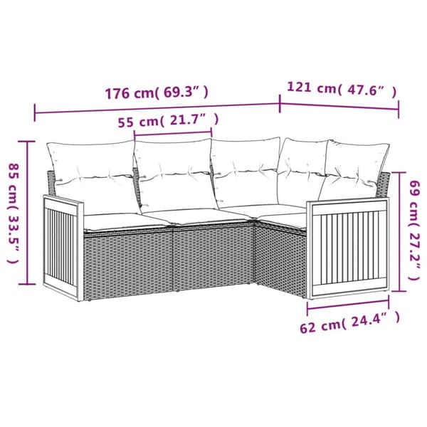 sofasæt til haven 4 dele med hynder polyrattan beige