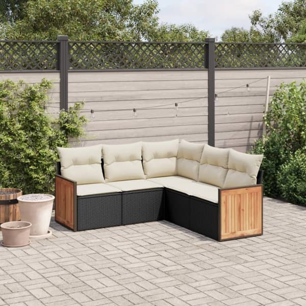 sofasæt til haven 5 dele med hynder polyrattan sort
