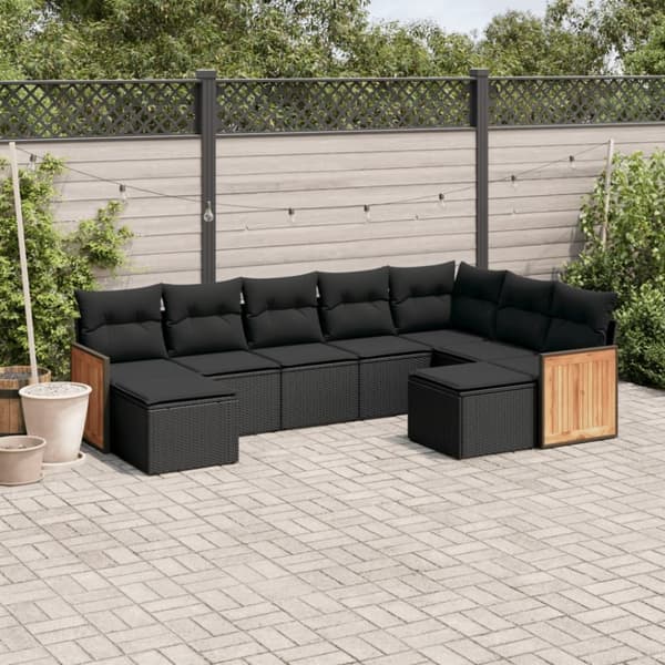 sofasæt til haven 9 dele med hynder polyrattan sort