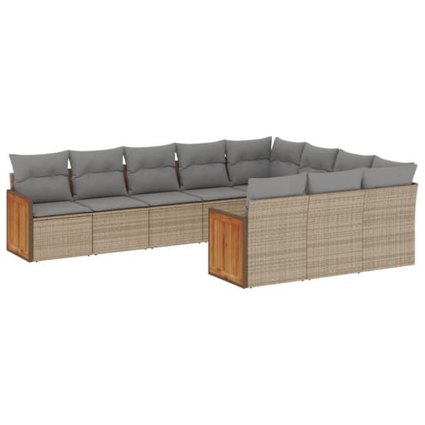sofasæt til haven 10 dele med hynder polyrattan beige