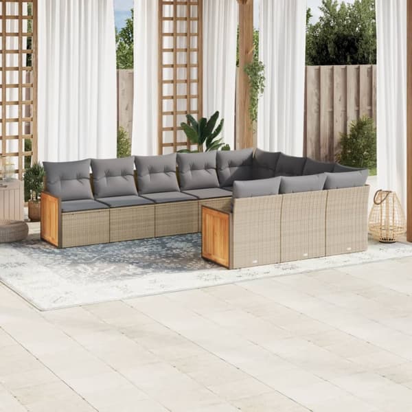 sofasæt til haven 10 dele med hynder polyrattan beige