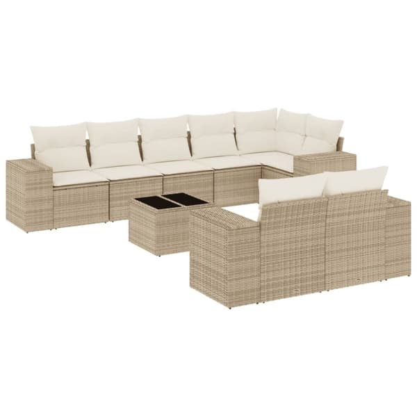 sofasæt til haven 9 dele med hynder polyrattan beige