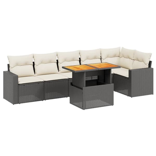 sofasæt til haven 7 dele med hynder polyrattan sort