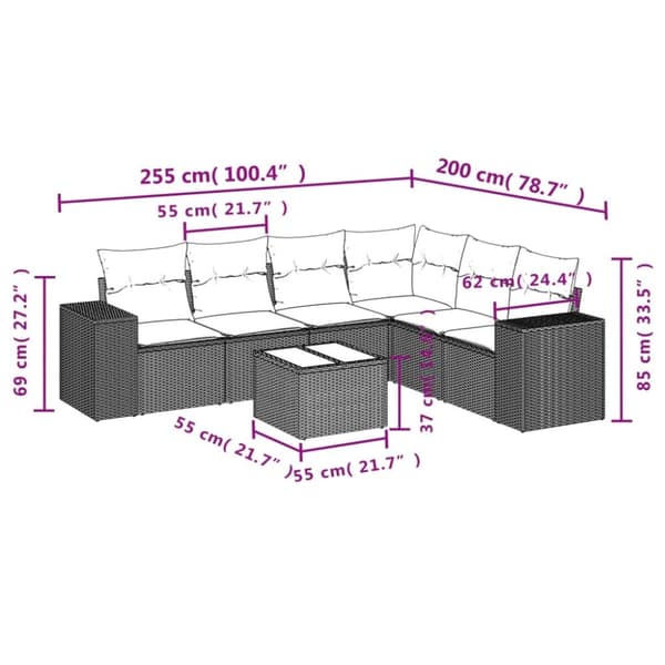 sofasæt til haven 7 dele med hynder polyrattan beige
