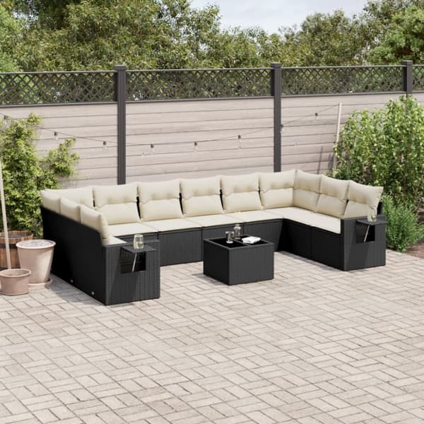 sofasæt til haven 11 dele med hynder polyrattan sort
