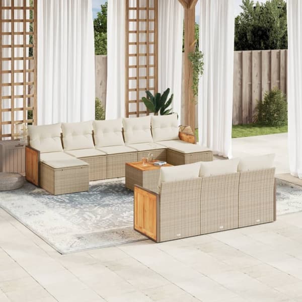 Loungegrupp för trädgården m. dynor 11 delar beige konstrotting