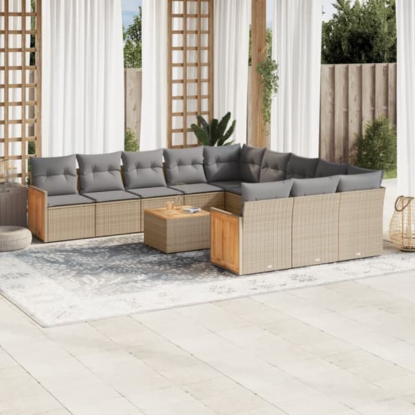 sofasæt til haven 12 dele med hynder polyrattan beige
