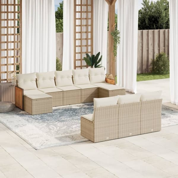 sofasæt til haven 10 dele med hynder polyrattan beige