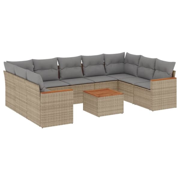 sofasæt til haven 10 dele med hynder polyrattan beige