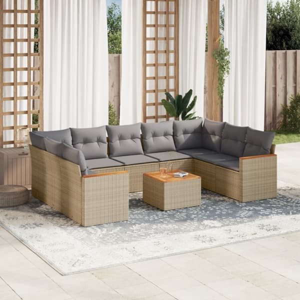 sofasæt til haven 10 dele med hynder polyrattan beige