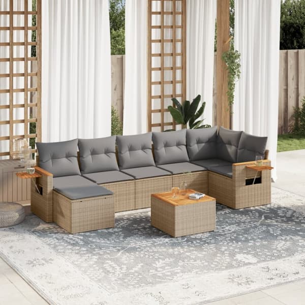 sofasæt til haven 8 dele med hynder polyrattan beige