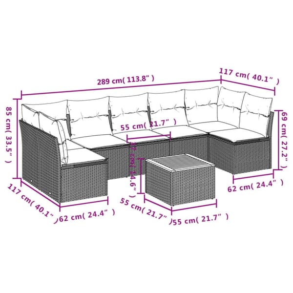 havesofasæt 8 dele med hynder polyrattan beige