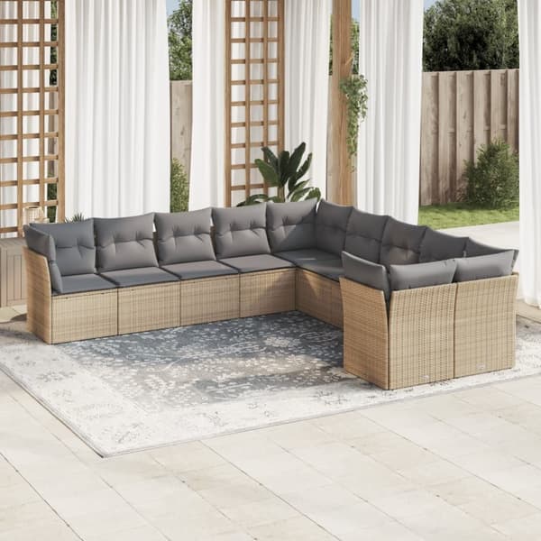 sofasæt til haven 10 dele med hynder polyrattan beige