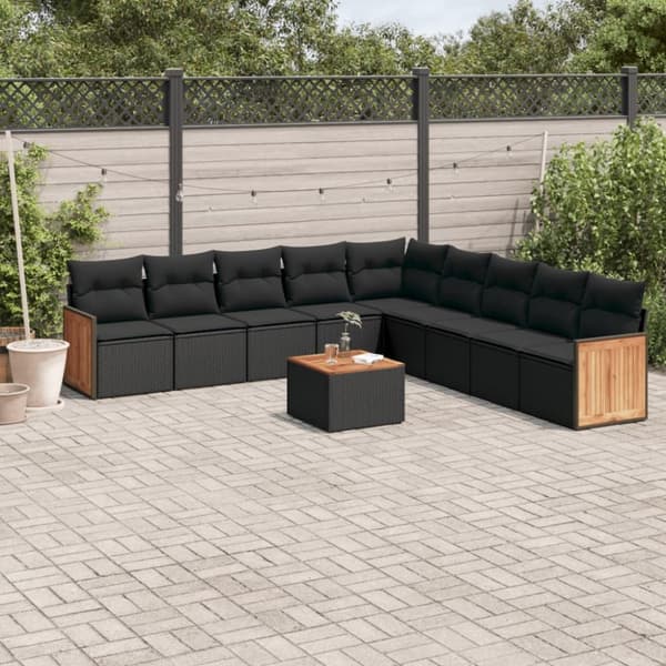 sofasæt til haven 10 dele med hynder polyrattan sort