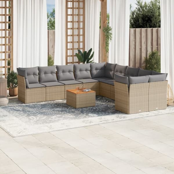 sofasæt til haven 11 dele med hynder polyrattan beige