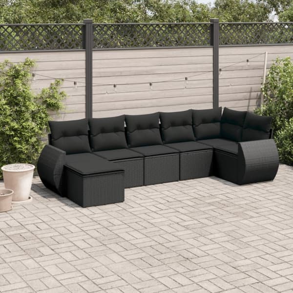 sofasæt til haven 7 dele med hynder polyrattan sort