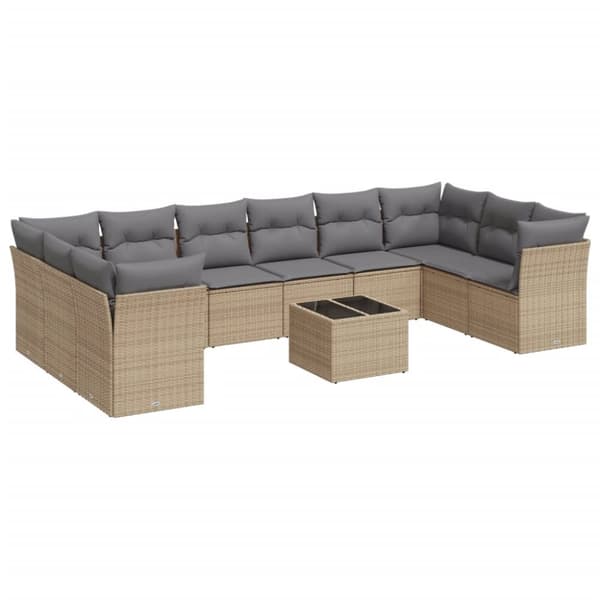 sofasæt til haven 11 dele med hynder polyrattan beige