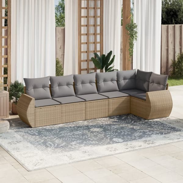Soffgrupp för trädgården med dynor 6 delar beige konstrotting