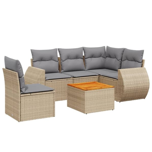 Soffgrupp för trädgården med dynor 6 delar beige konstrotting