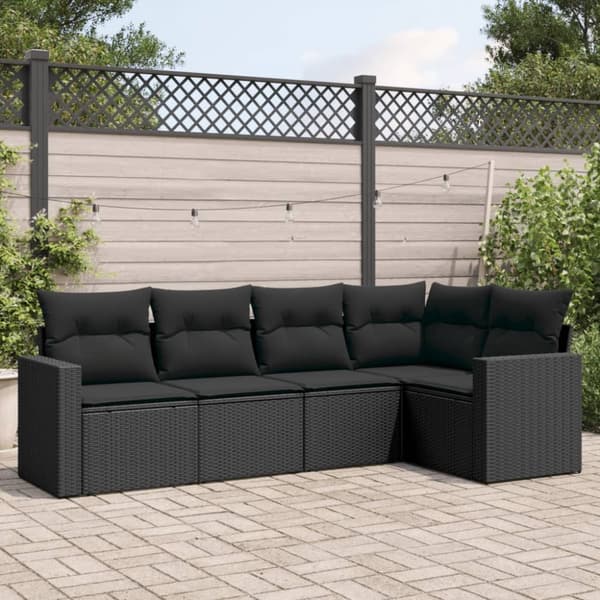 sofasæt til haven 5 dele med hynder polyrattan sort