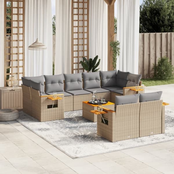 Soffgrupp för trädgård med dynor 10 delar beige konstrotting