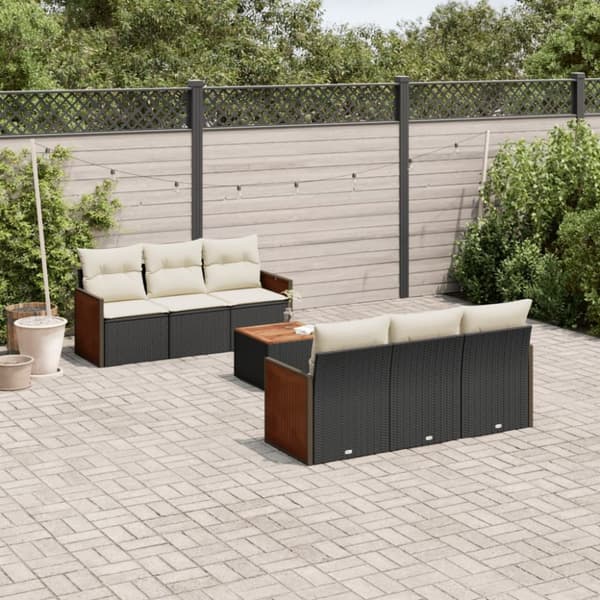 sofasæt til haven 7 dele med hynder polyrattan sort