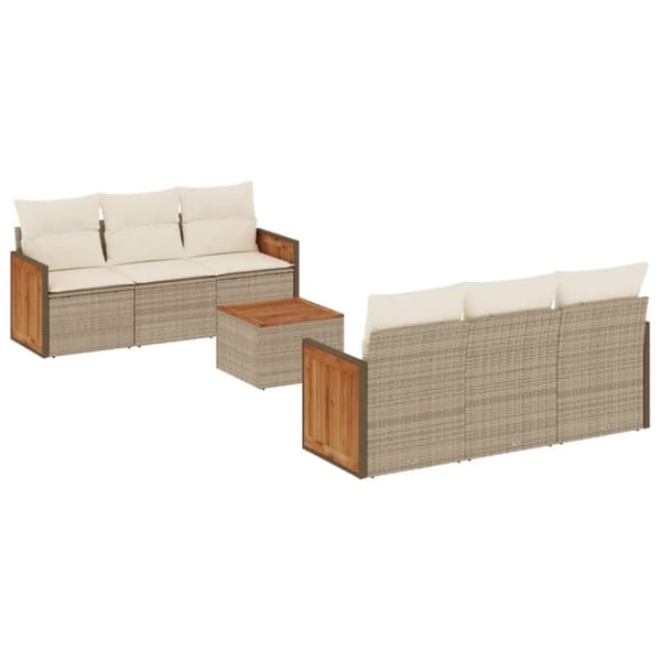 Matgrupp för trädgården med dynor 7 delar beige konstrotting