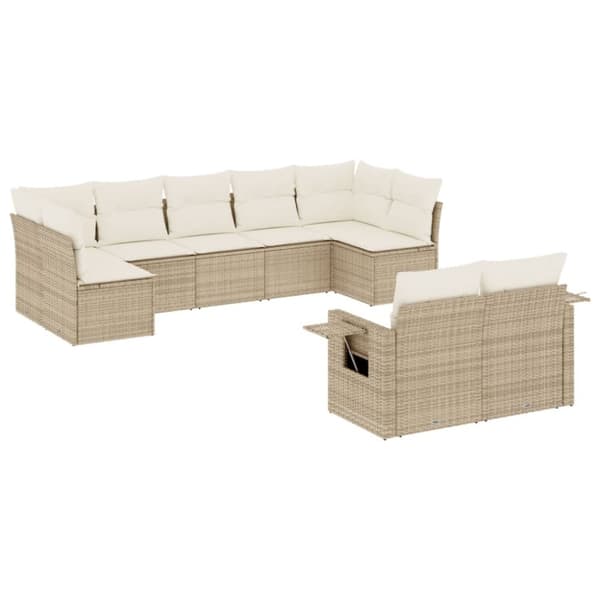 Soffgrupp för trädgården med dynor 9 delar beige konstrotting