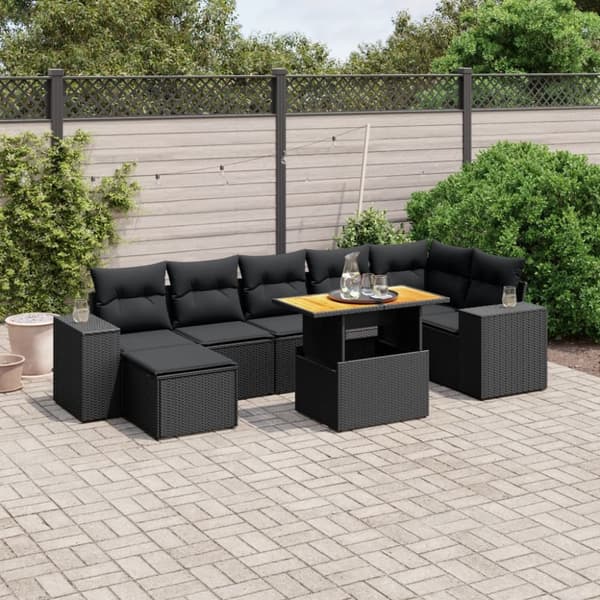 sofasæt til haven 8 dele med hynder polyrattan sort