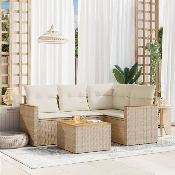 Soffgrupp för trädgården med dynor 5 delar beige konstrotting